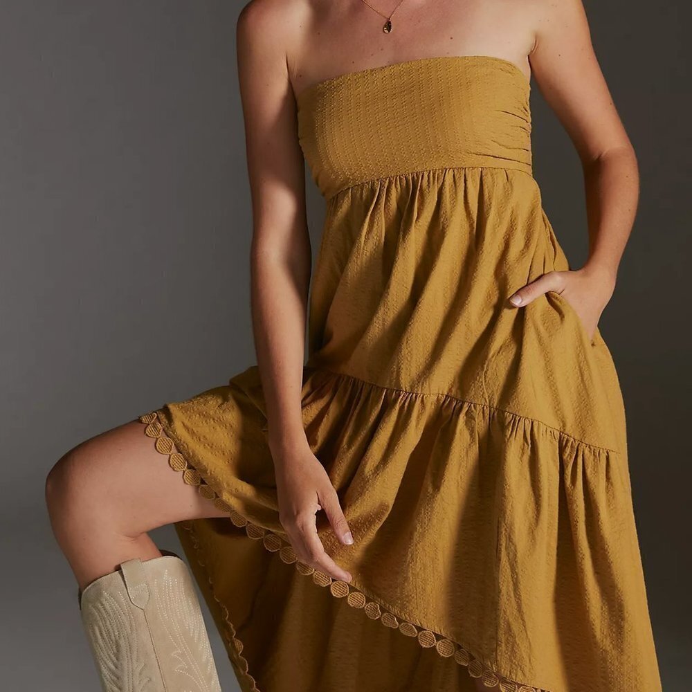 Anthropologie Maeve High-Low Strapless Midi Dress - Picture 4 of 5